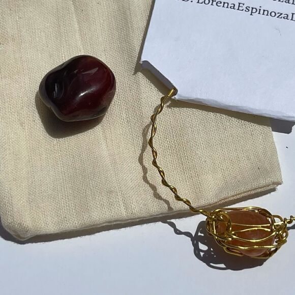 SARD CARNELIAN PALM STONE & MATCHING WIREWRAPPED GEMSTONE BRACELET SET - Picture 6 of 6